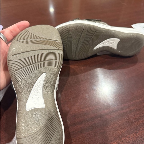 Clarks Silver Slide Sandals with Double Strap - Picture 3 of 4